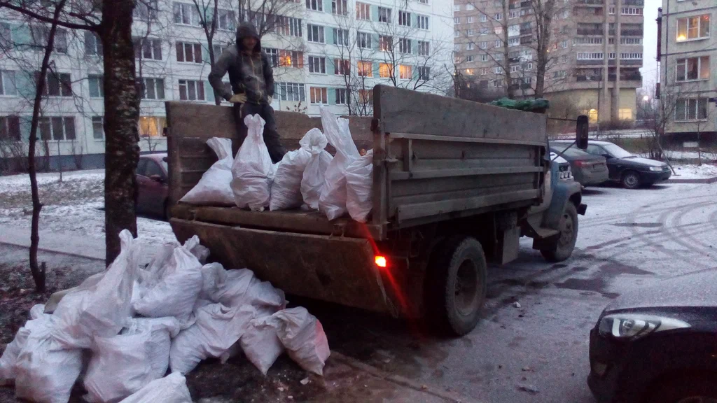 Вывоз мусора в мешках в Городце в октябре